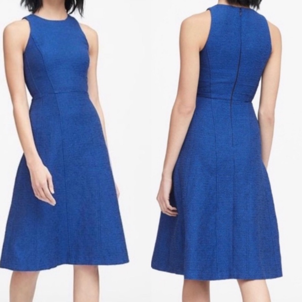 Banana Republic Blue Italian Tweed Racerback Sleeveless Fit Flare Dress Size 12t